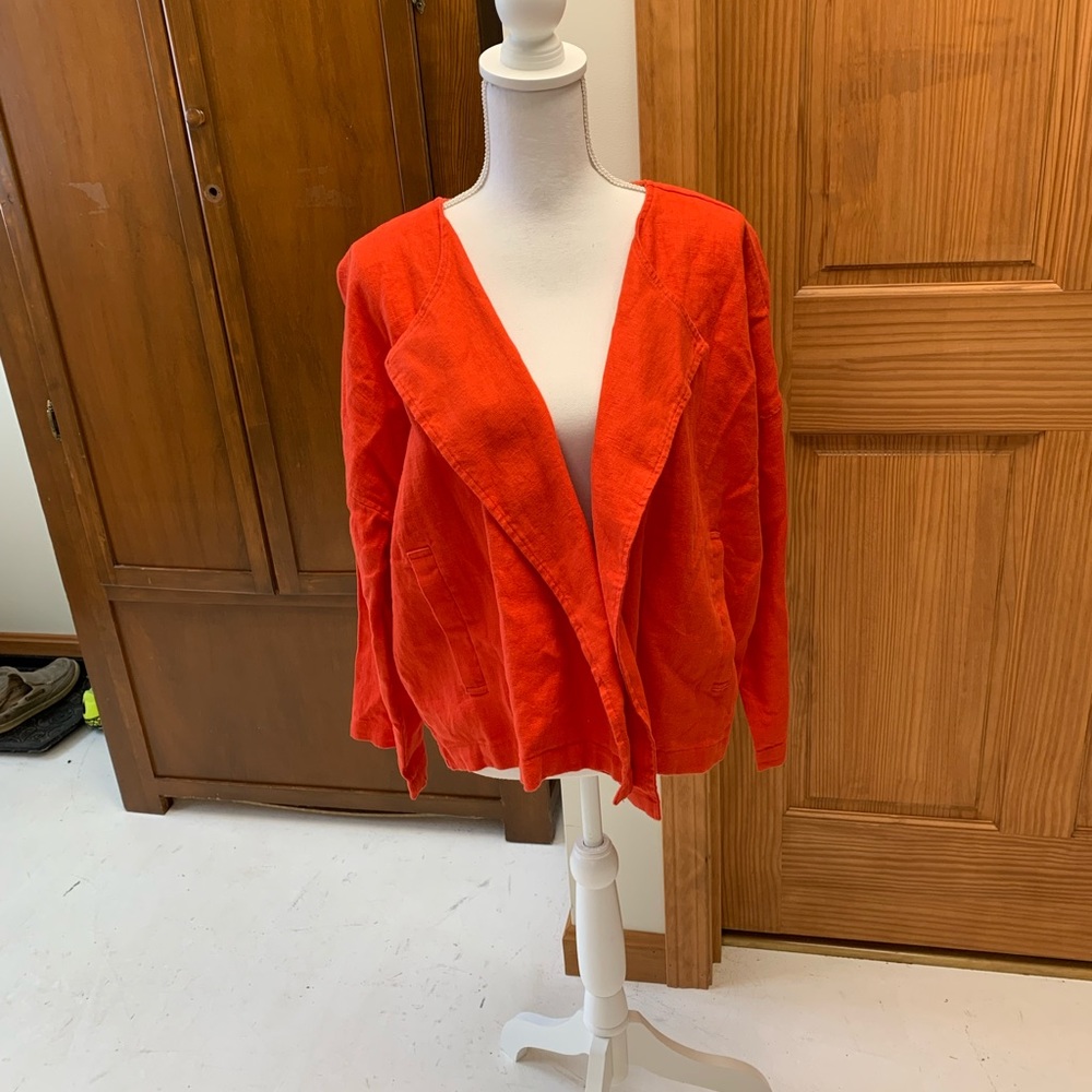 Eileen Fisher Bright Orange Open Front Blazer Jacket